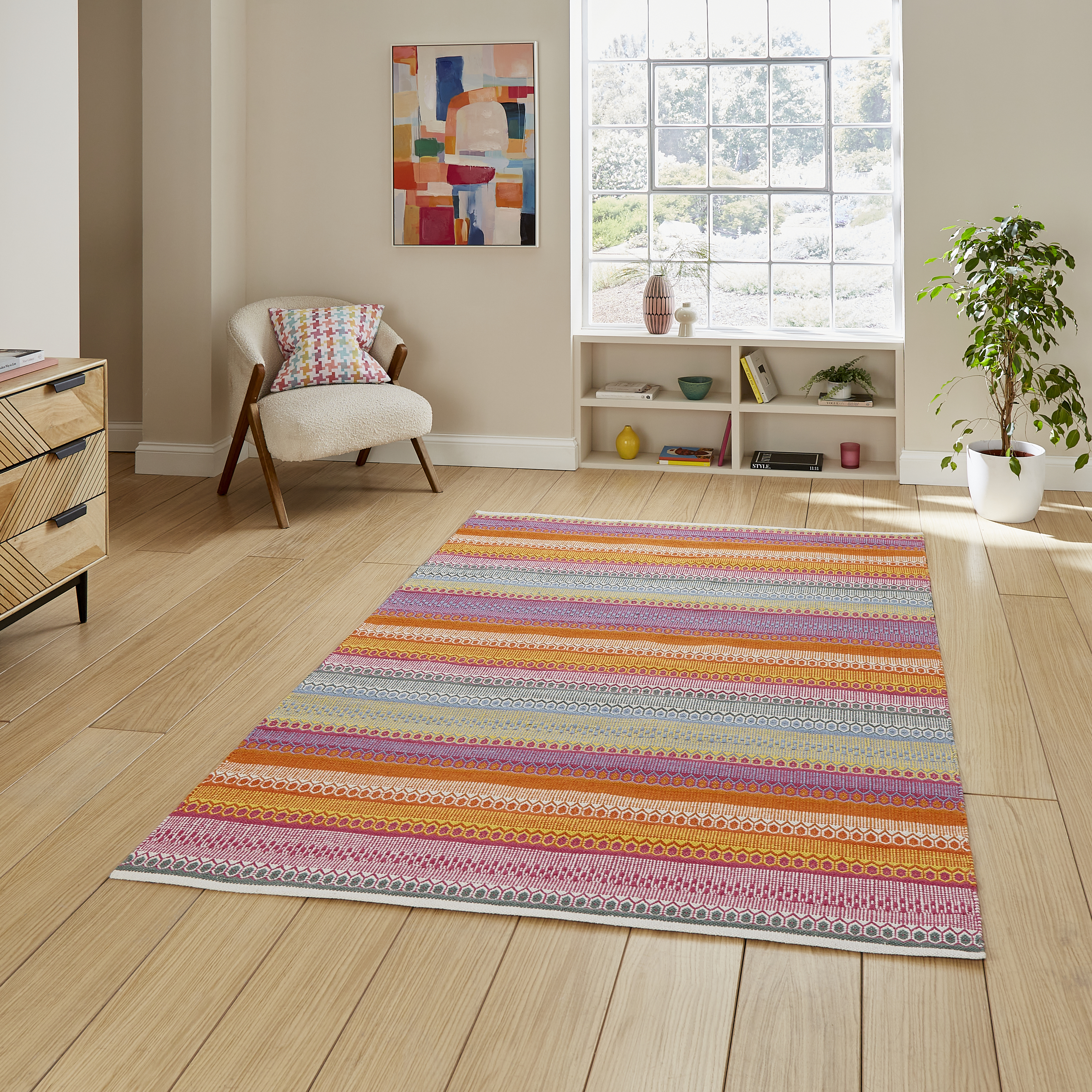 Cascade 29899 Modern Geometric Striped Rugs In Bright Multi